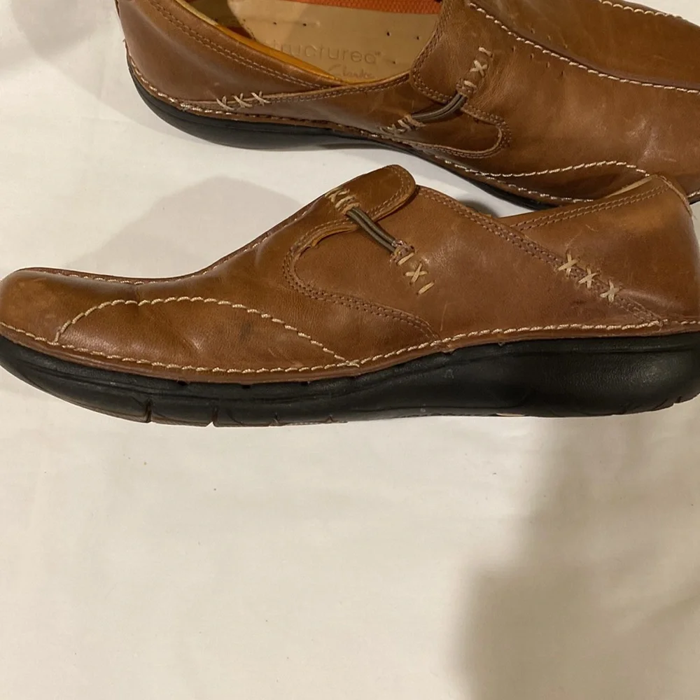Clarks Structured Brown Leather Loafers Size 9N